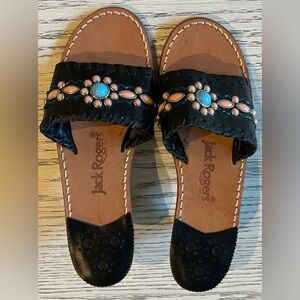 Jack Rogers Black Sandals with Turquoise and Pink Accents